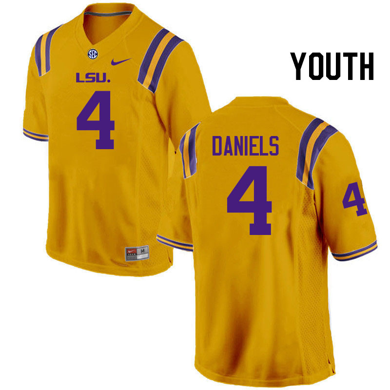 Youth #4 CJ Daniels LSU Tigers College Football Jerseys Stitched-Gold